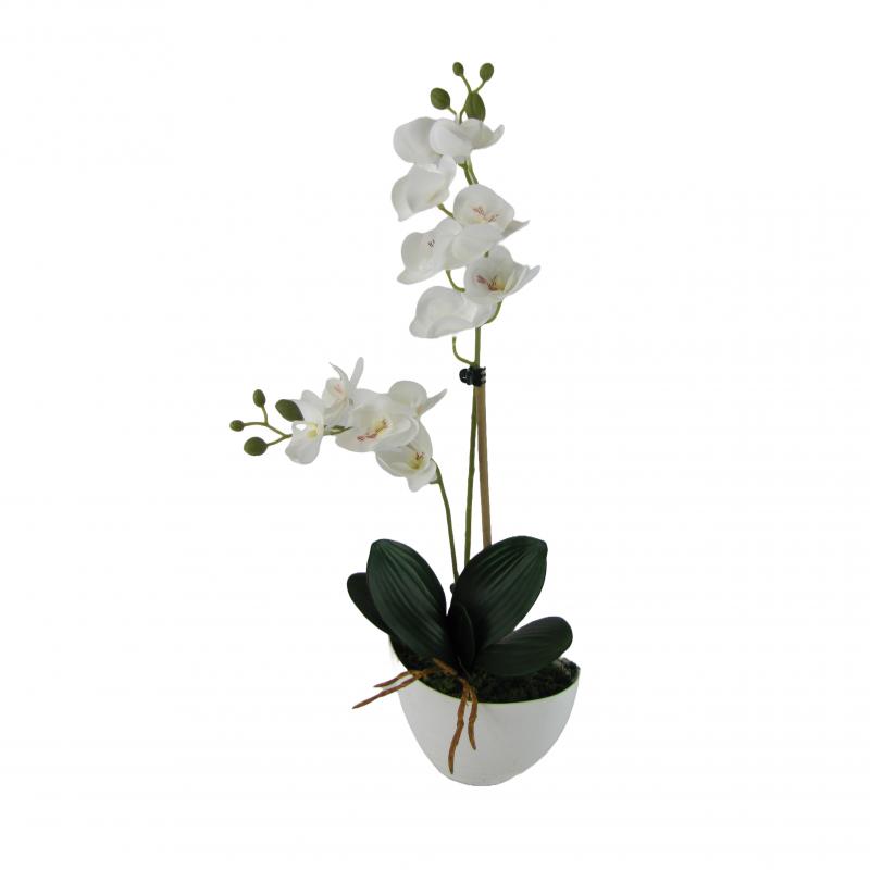 Sztuczne storczyki x2 w doniczce 55cm białe (5 szt.)